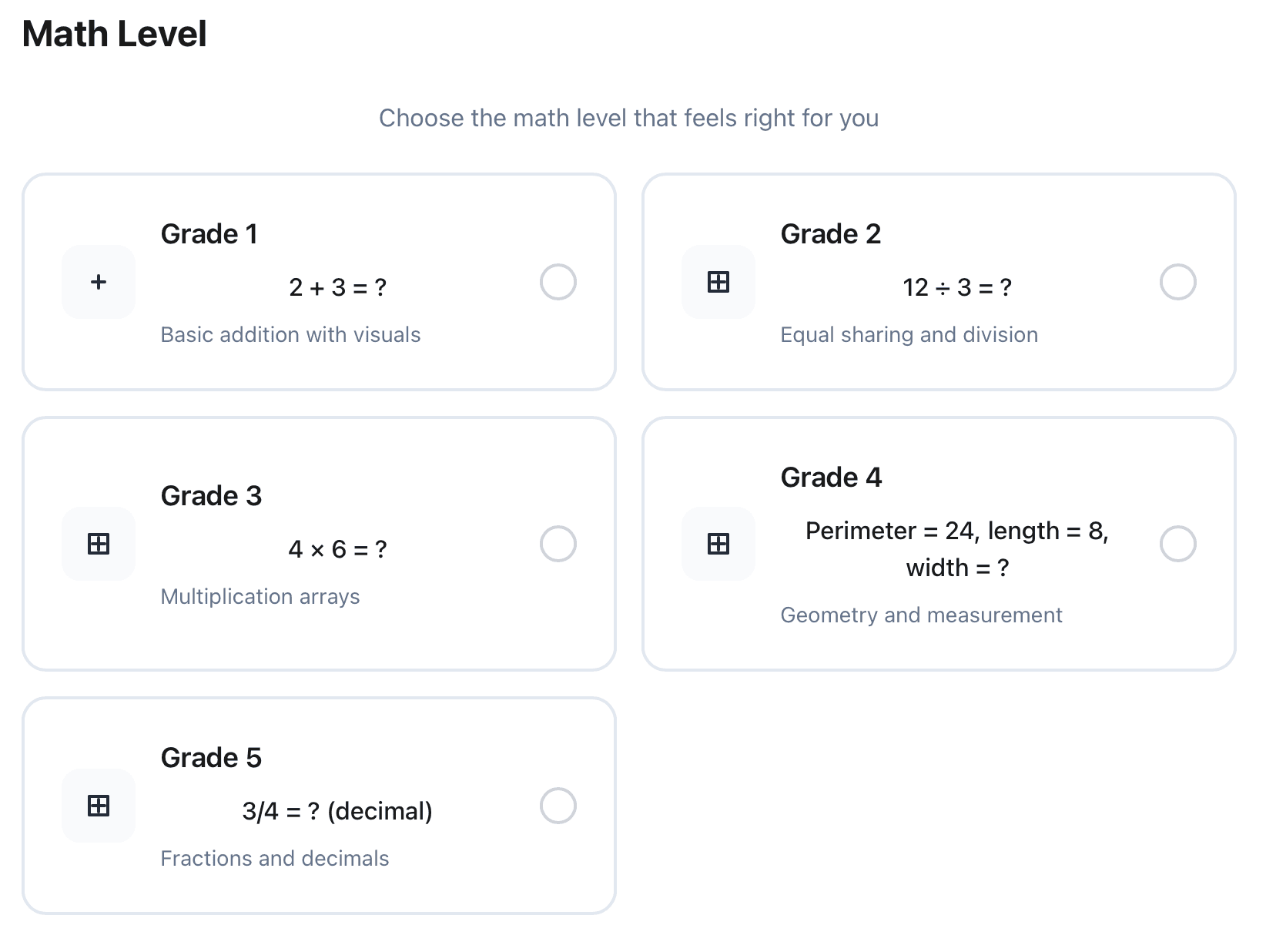 Math comprehension interface showing interactive problem solving